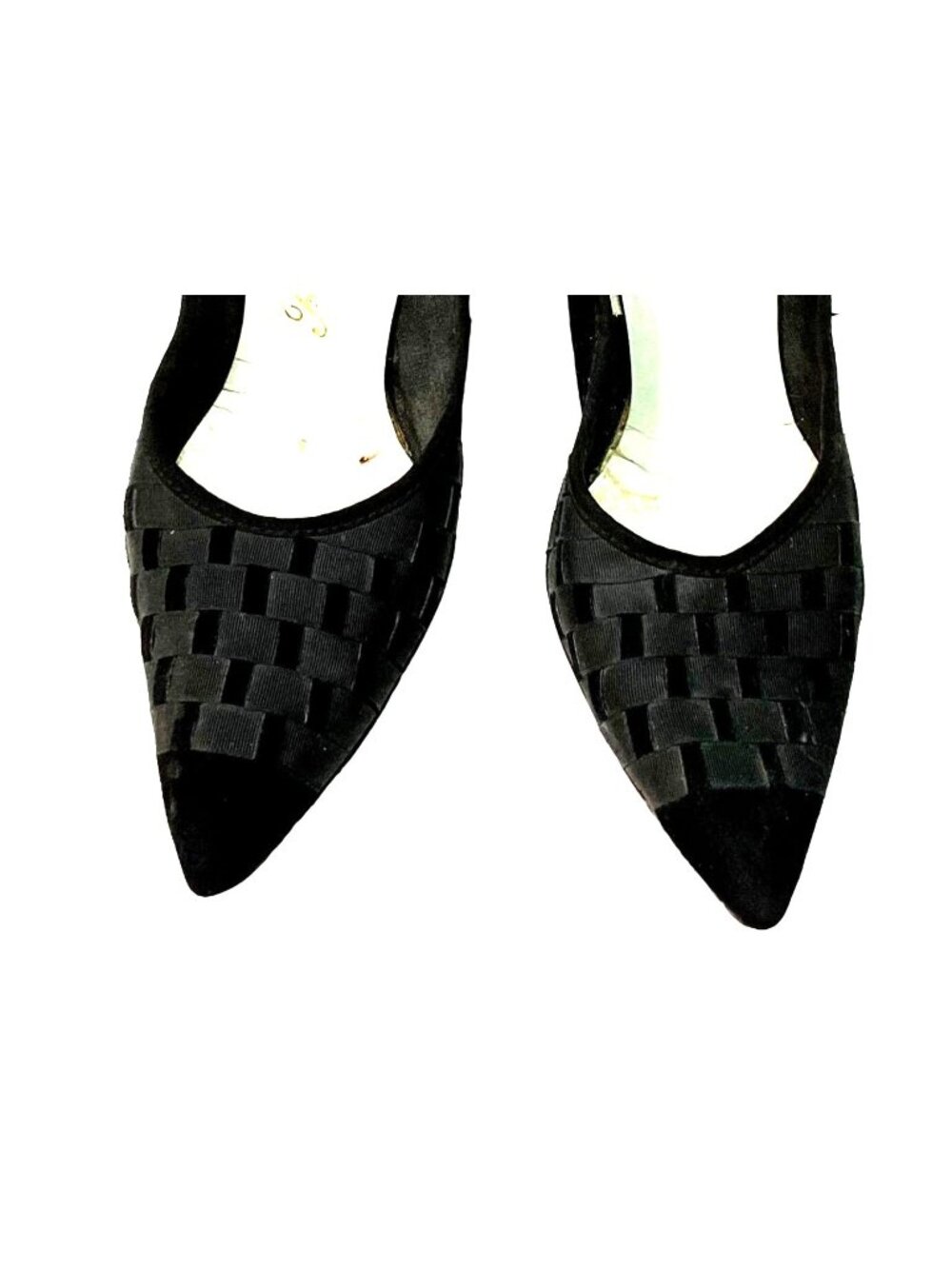 Vtg Belle Mode Black Suede Heels Sz 7 Ribbon Accents 3.5" Heel Pointed Toe Women - Picture 2 of 7
